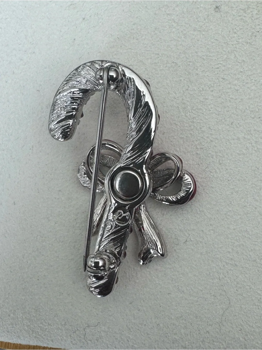 Swarovski Silver and Red Crystal Candy Cane Bow Brooch